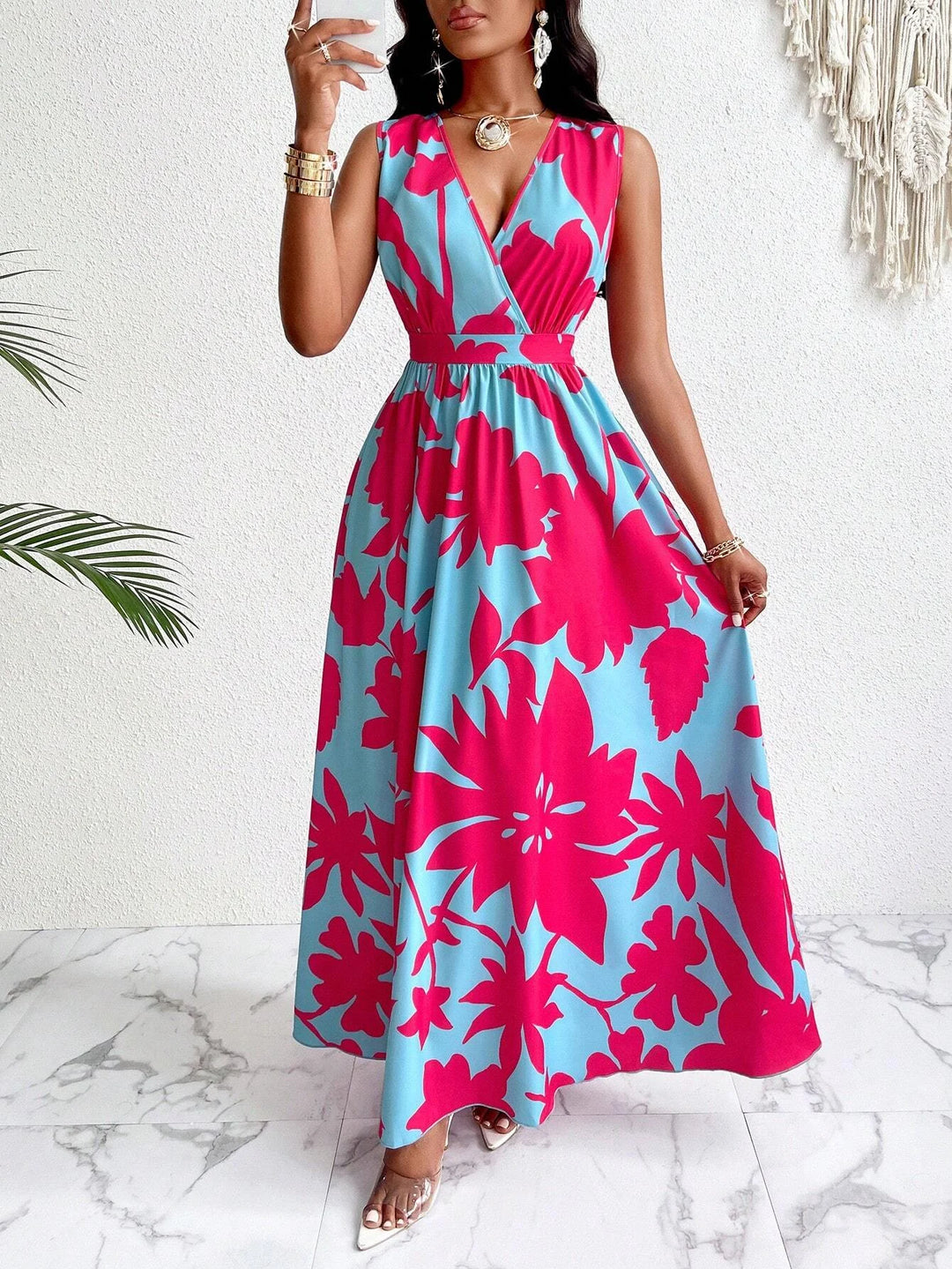 Madison — Pink &amp; Blue Tropical Contrast Maxi