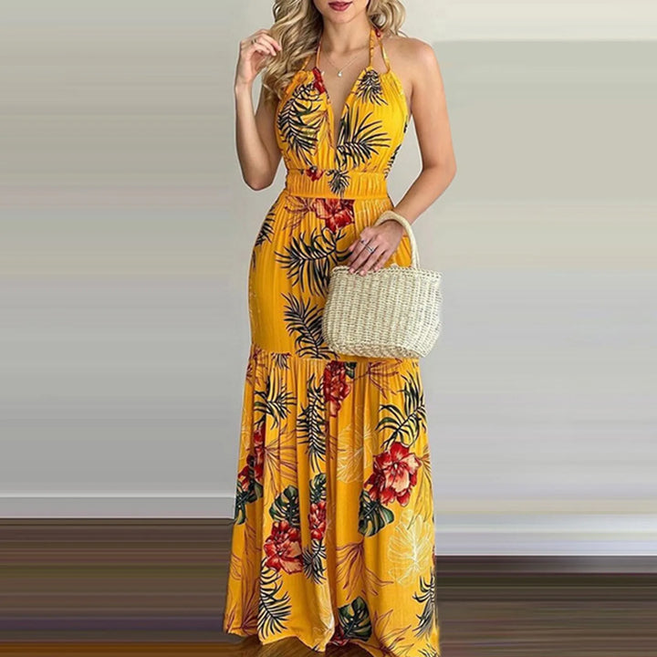 Samantha — Tropical Halter Maxi Dress