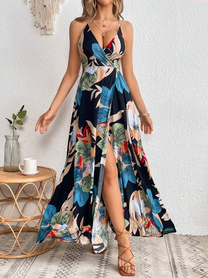 Olivia — Leaf Print Wrap Maxi
