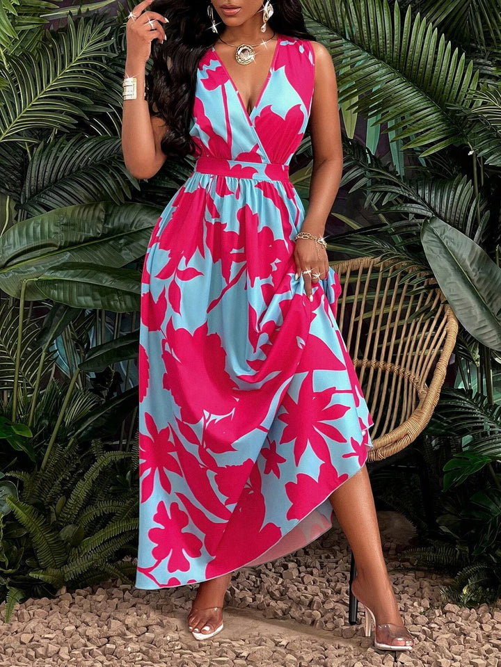 Madison — Pink &amp; Blue Tropical Contrast Maxi