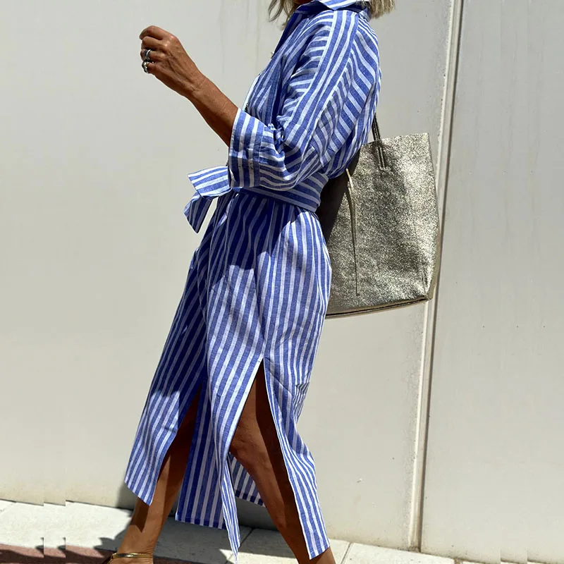 Grace - Stylish Striped Shirt Dress