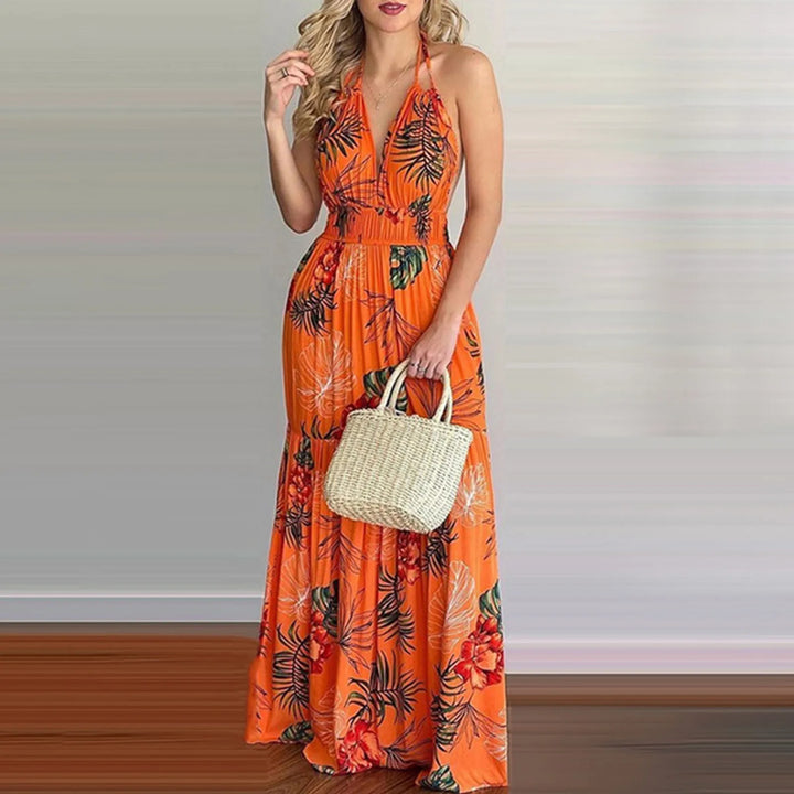 Samantha — Tropical Halter Maxi Dress