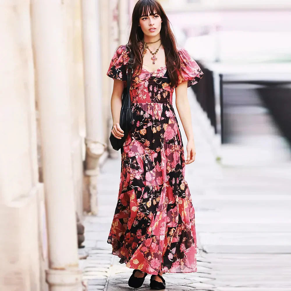 Boho Chic Floral Chiffon Maxi Dress – A Dreamy Delight