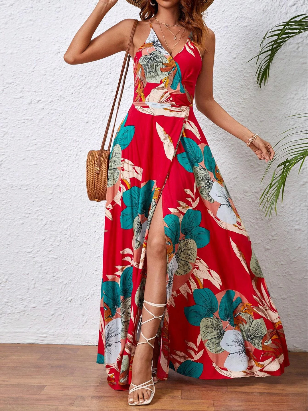 Olivia — Leaf Print Wrap Maxi