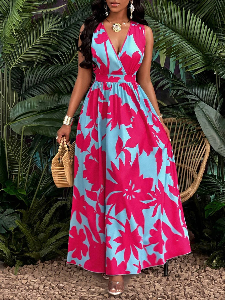 Madison — Pink &amp; Blue Tropical Contrast Maxi