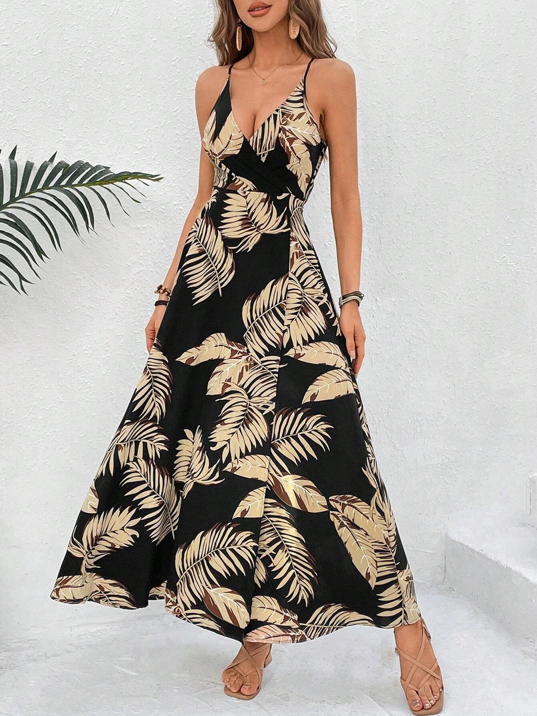Olivia — Leaf Print Wrap Maxi