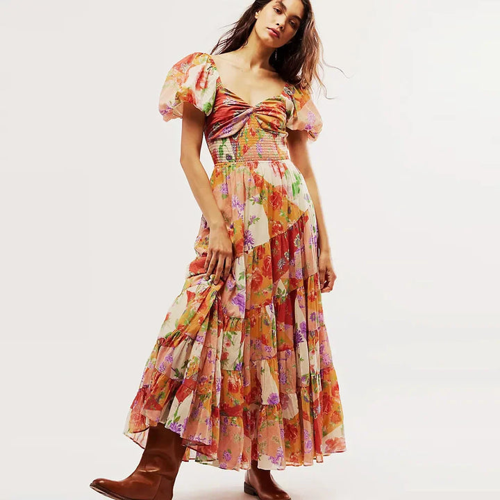 Boho Chic Floral Chiffon Maxi Dress – A Dreamy Delight