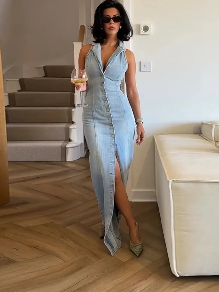 Sleeveless Denim Maxi Dress | 80% OFF