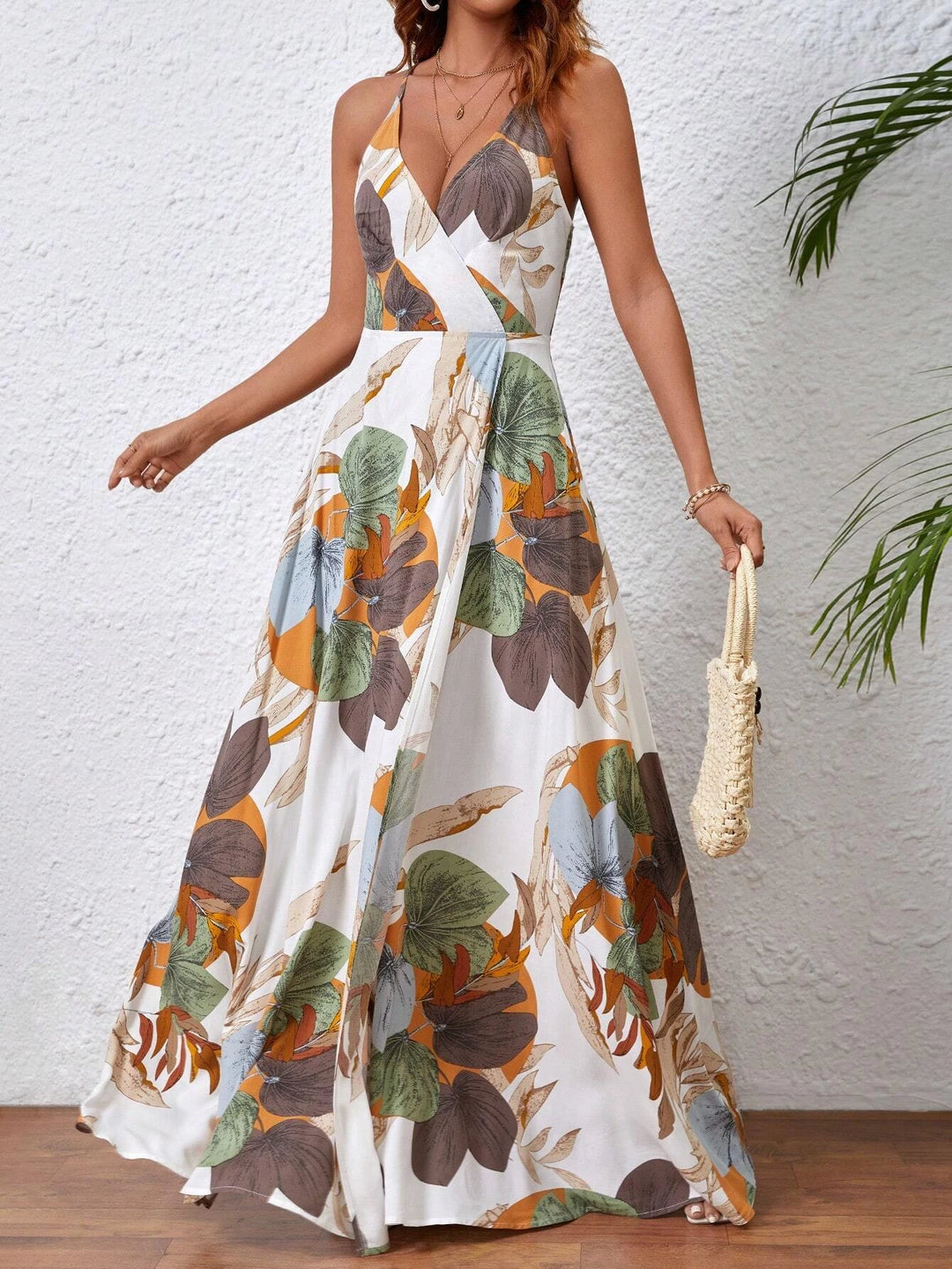 Olivia — Leaf Print Wrap Maxi