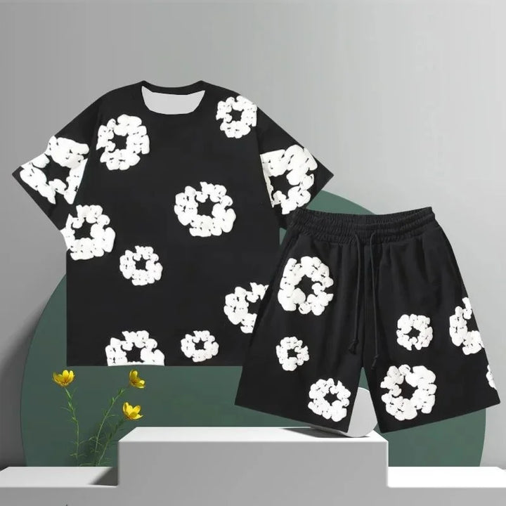 Liam — Men’s Black Floral Summer Set