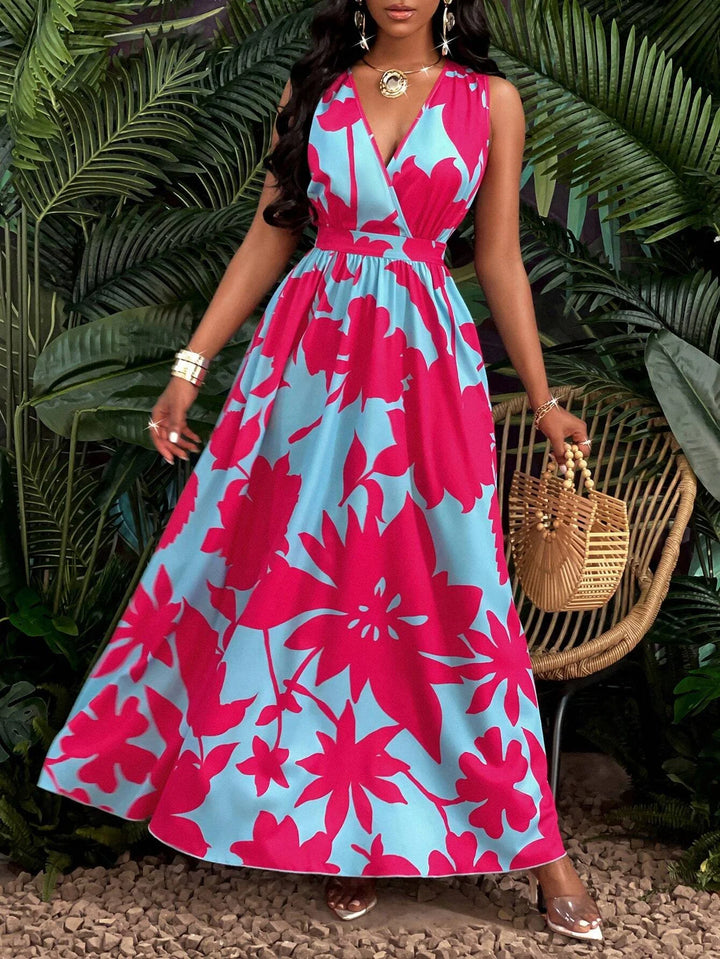 Madison — Pink &amp; Blue Tropical Contrast Maxi