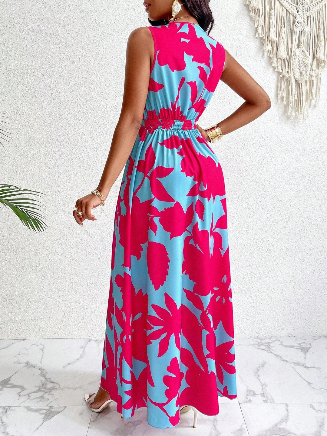 Madison — Pink &amp; Blue Tropical Contrast Maxi