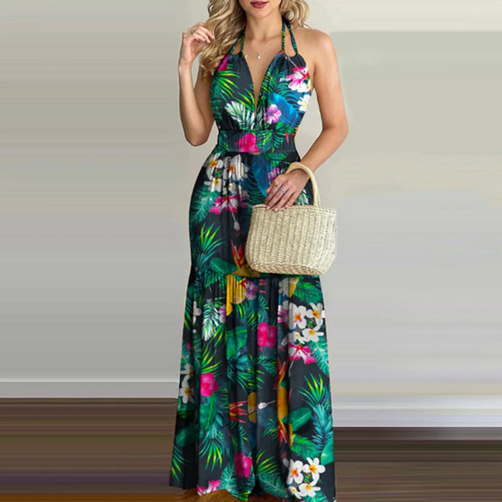Samantha — Tropical Halter Maxi Dress