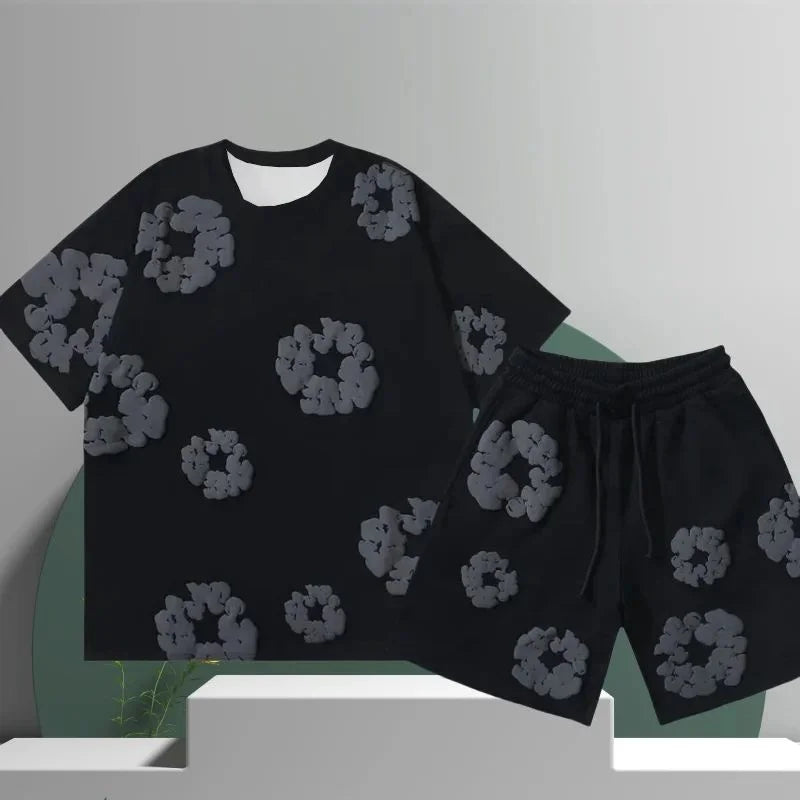 Liam — Men’s Black Floral Summer Set
