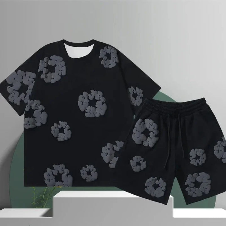 Liam — Men’s Black Floral Summer Set