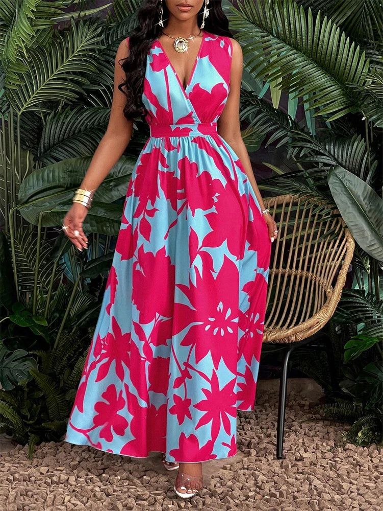Madison — Pink &amp; Blue Tropical Contrast Maxi