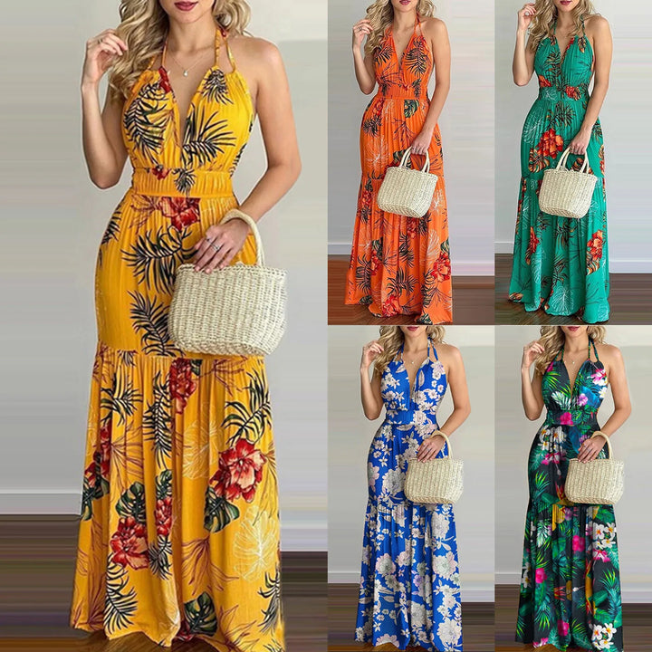 Samantha — Tropical Halter Maxi Dress