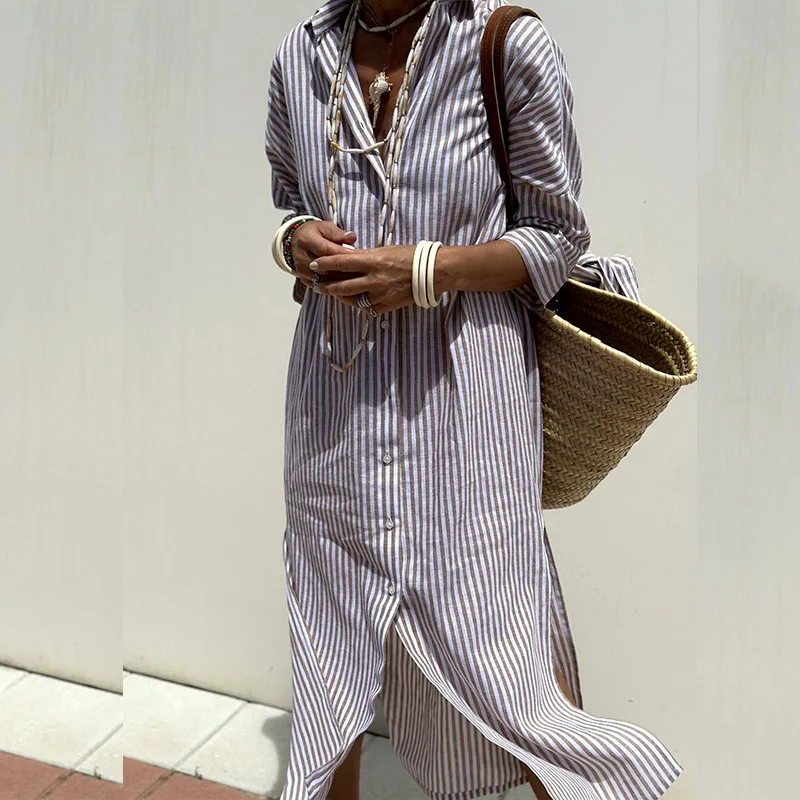 Grace - Stylish Striped Shirt Dress