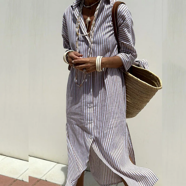Grace - Stylish Striped Shirt Dress