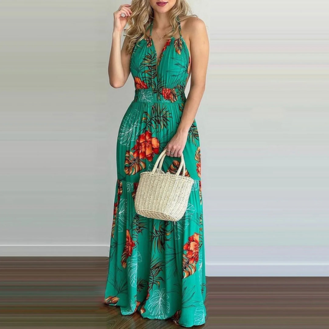 Samantha — Tropical Halter Maxi Dress