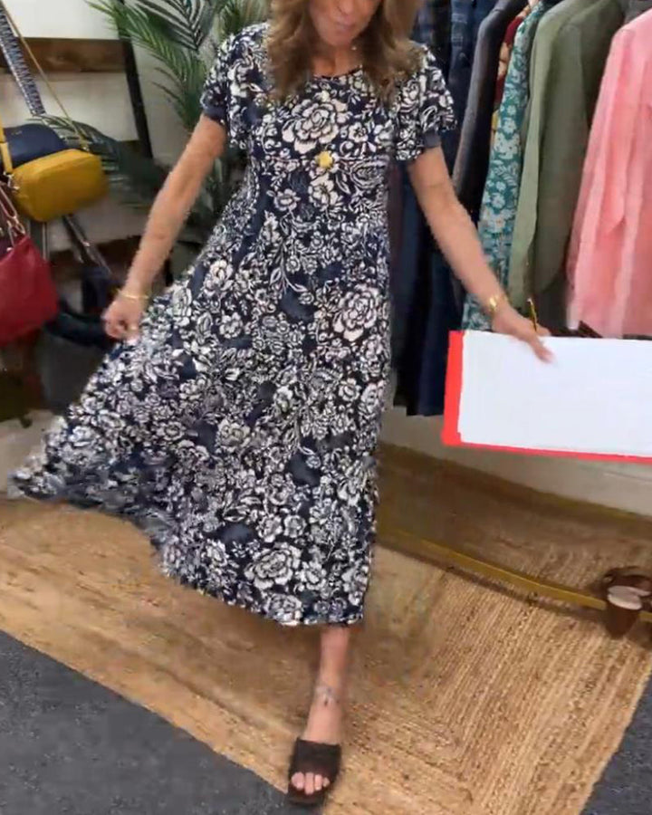 Jasmine® | Floral Print Short Sleeve Maxi Dress