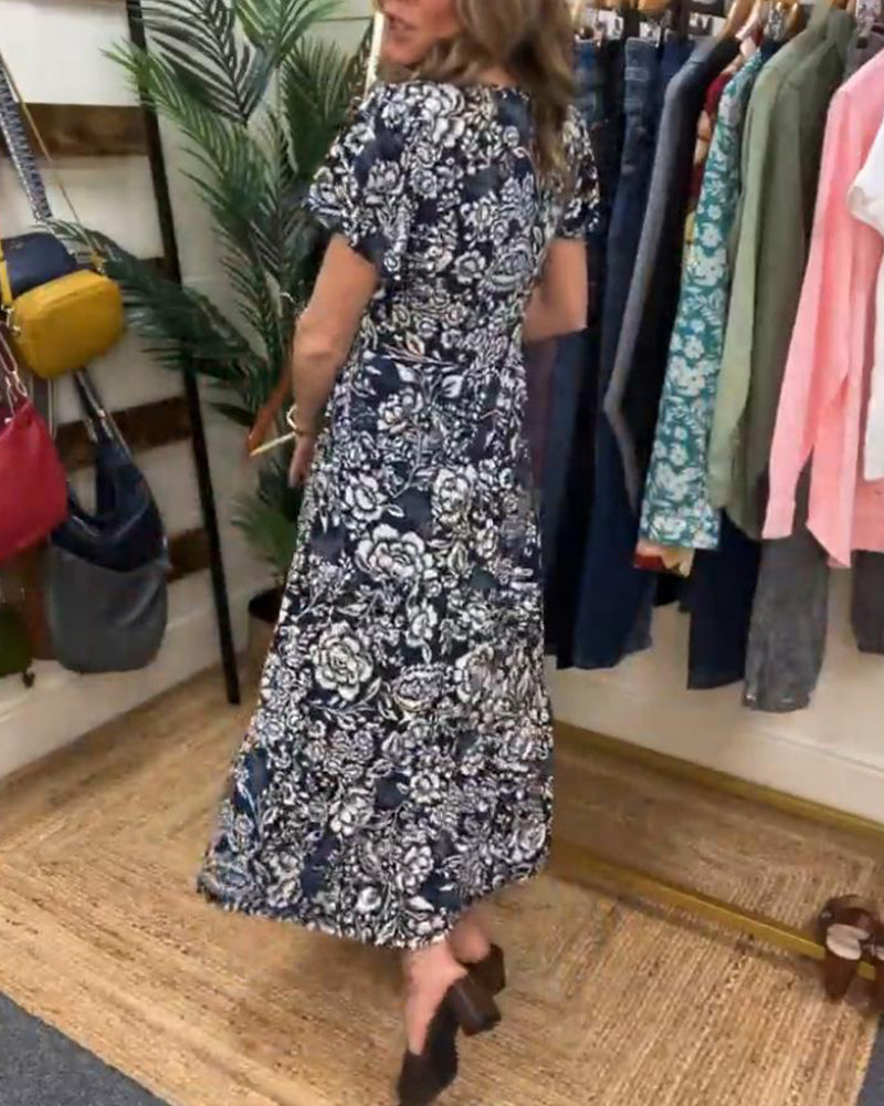 Jasmine® | Floral Print Short Sleeve Maxi Dress