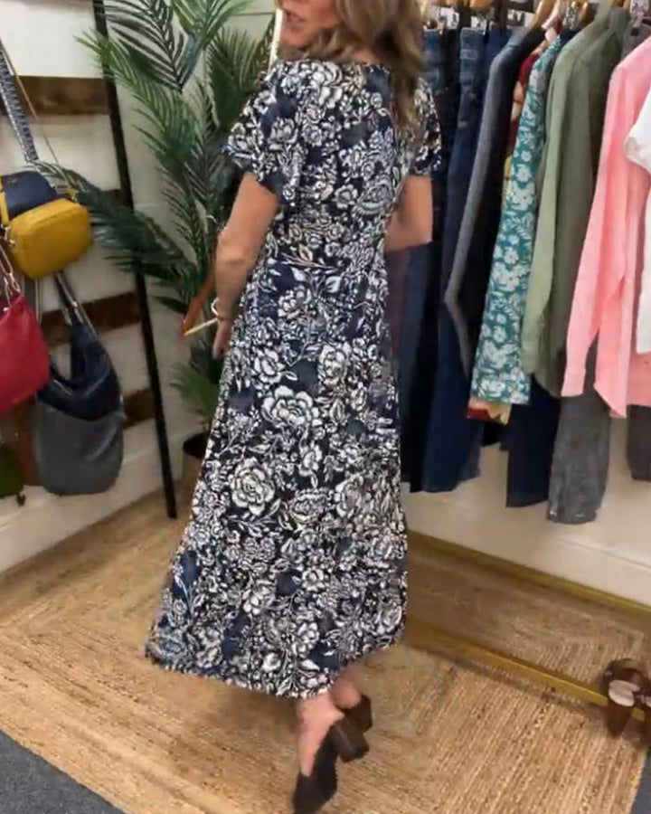 Jasmine® | Floral Print Short Sleeve Maxi Dress
