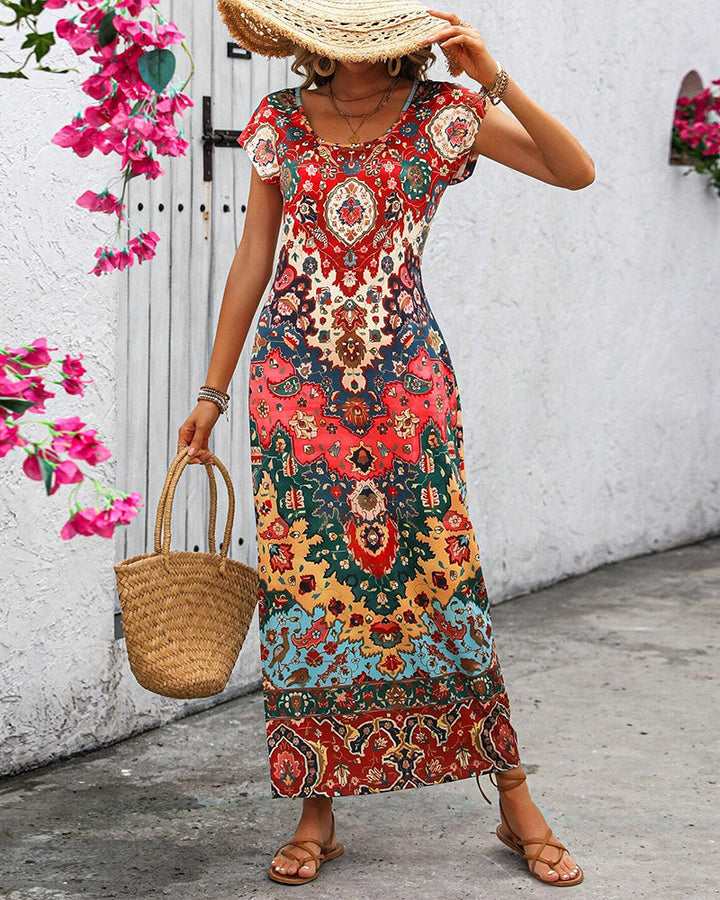 Vibrant Printed Casual Dress with Side Slits