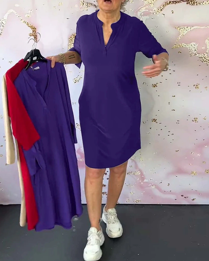 Lisa® | V-Neck Solid Color Dress