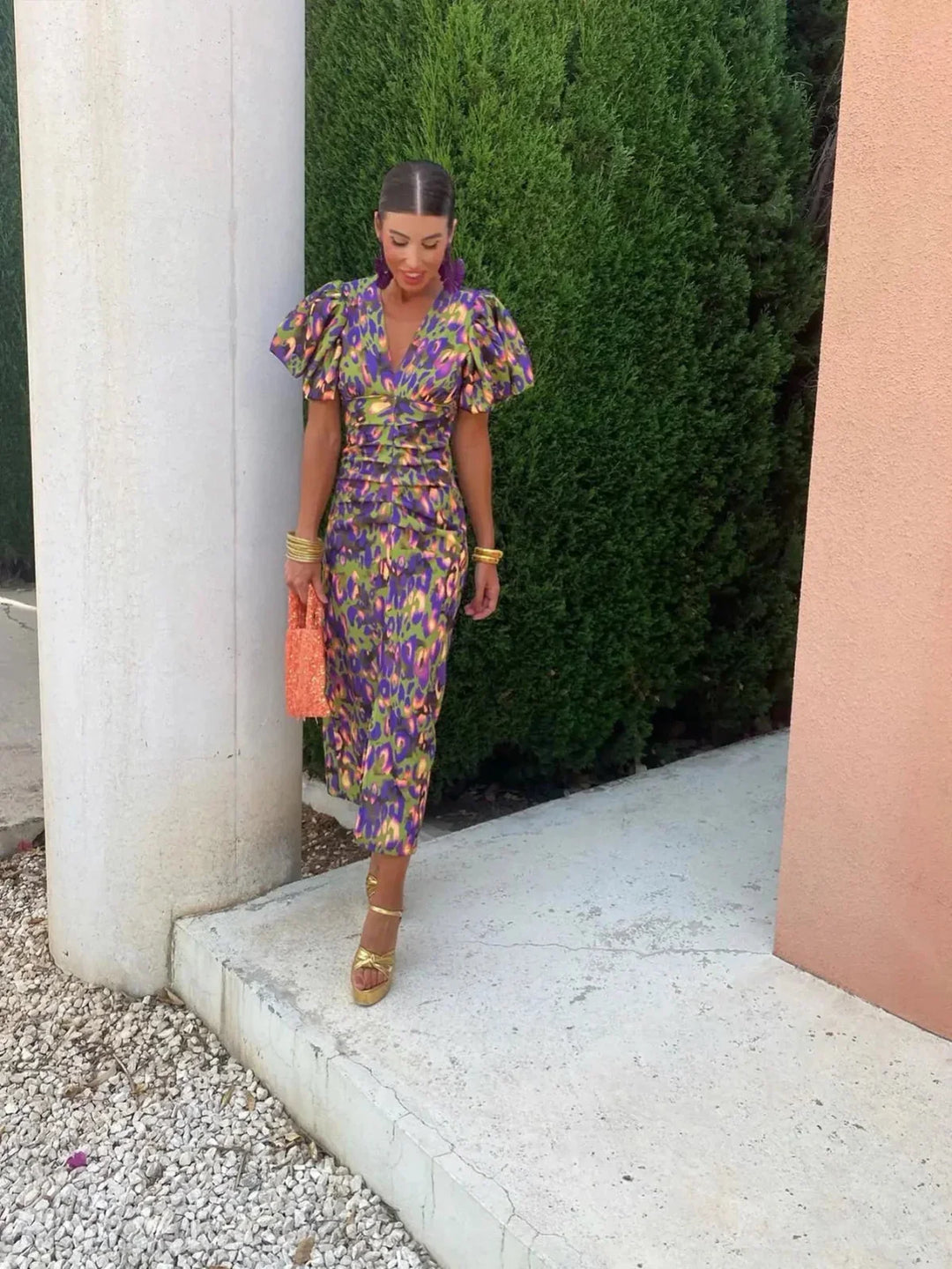 Amelia® | Vibrant Dress with Pleated Sleeves