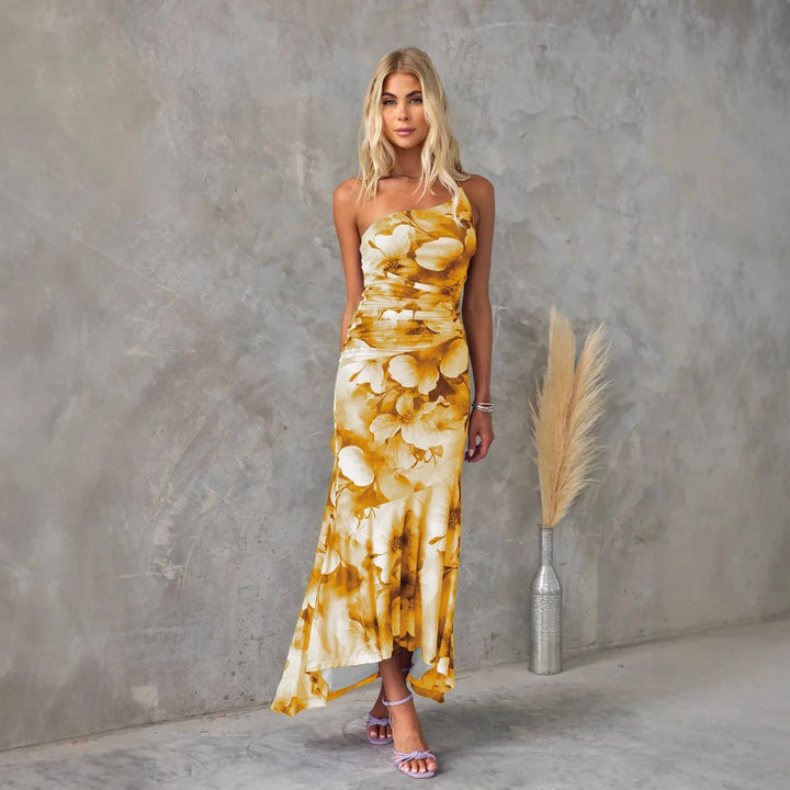 Lily - One Shoulder Short Sleeve Ruffle Dress